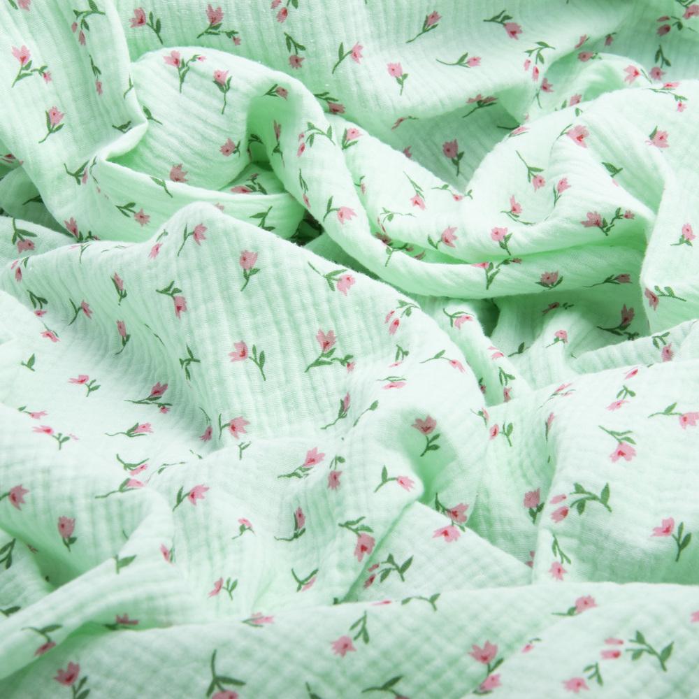 Ткань плательная хлопок Муслин двухслойный тюльпан м’ята