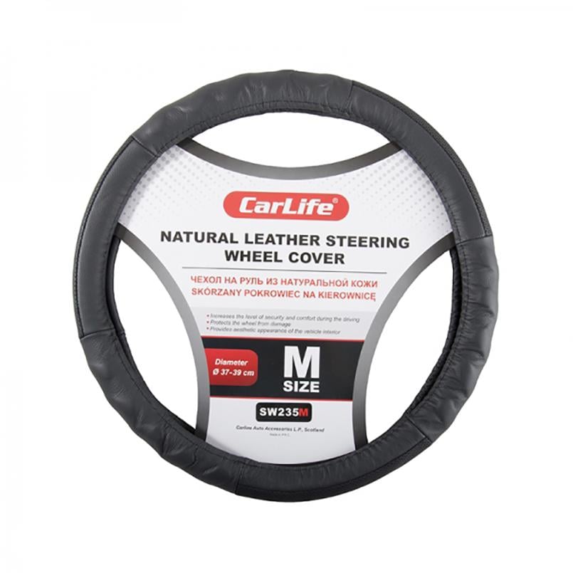 Чохол на кермо Carlife шкіряний 37-39 см Black Чохол на кермо Carlife шкіряний 37-39 см Black