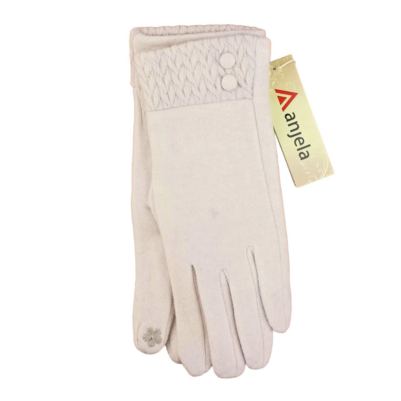 Перчатки женские сенсорные кашемир с вязкой манжетом S-L Пудровый (47193)