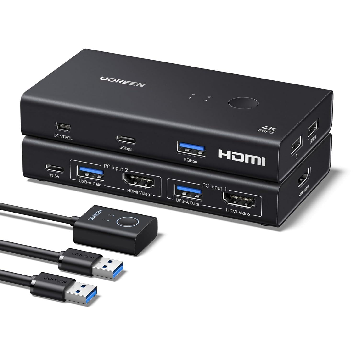 Переключатель UGREEN AK502 KVM HDMI 2.0 на 2 компьютера Черный (75246) Переключатель UGREEN AK502 KVM HDMI 2.0 на 2 компьютера Черный (75246)