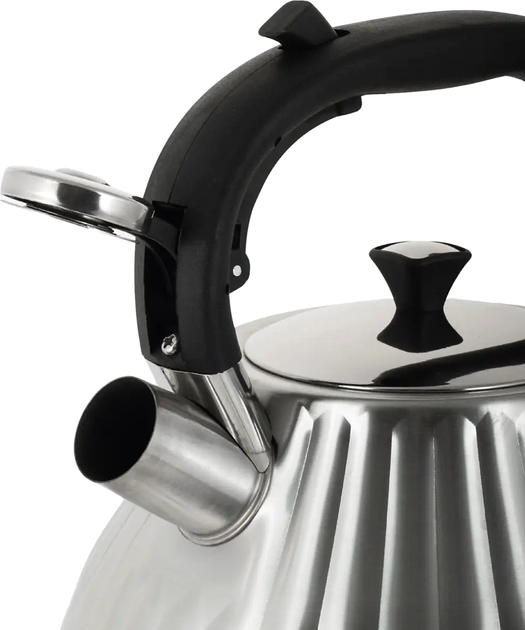 Чайник со свистком и ручкой с покрытием soft touch Kamille KM-0859 из нержавеющей стали 3 л Стальной (150-84-0859) - фото 3