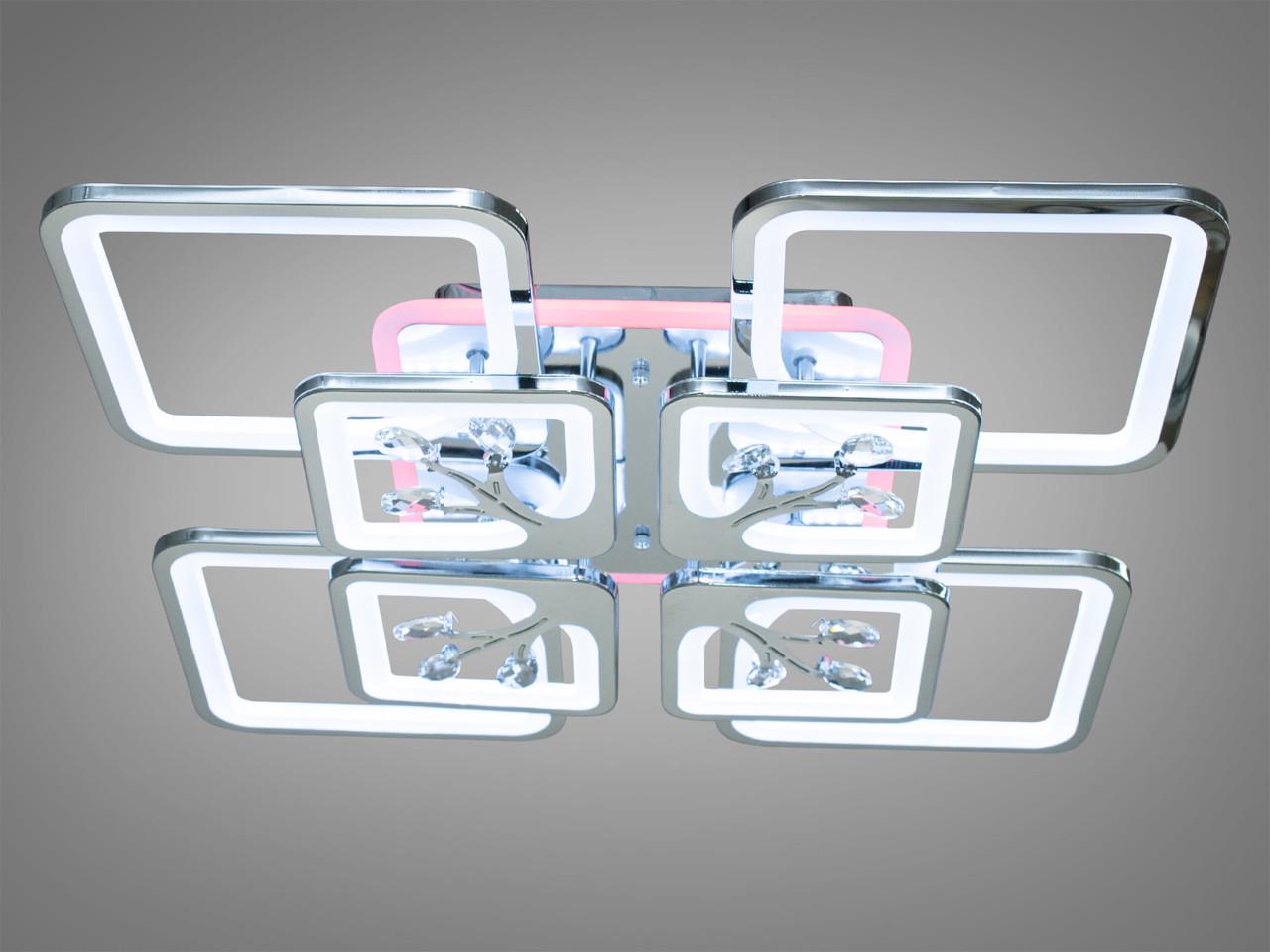 Люстра светодиодная 8157-4+4HR-LS с пультом для гостиной 190W на 27 м2 Хром (1506609547)