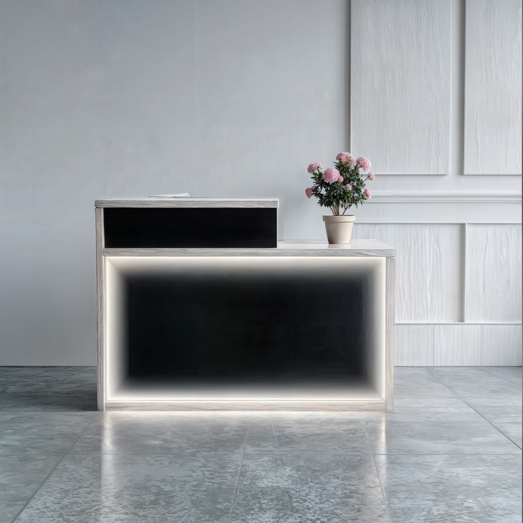 Стойка администратора прямая ТОБІ ШО Ресепшн/4 правосторонняя с подсветкой 1600х600х1050 мм Дуб крафт белый/Черный (29030937) - фото 2 Стойка администратора прямая ТОБІ ШО Ресепшн/4 правосторонняя с подсветкой 1600х600х1050 мм Дуб крафт белый/Черный (29030937) - фото 2