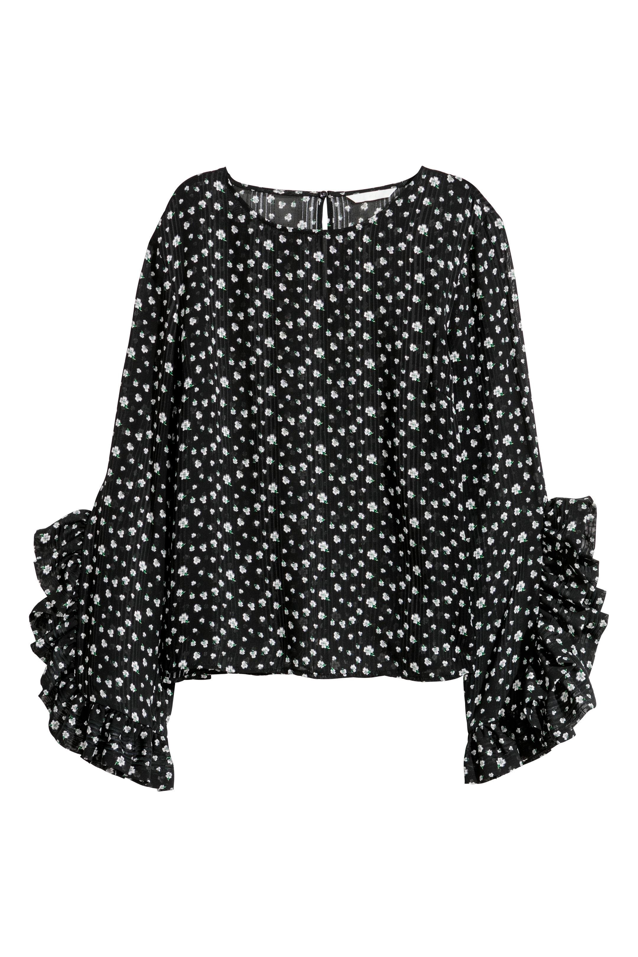 Блуза H&M Цветы р. 32 Черный (6110507)