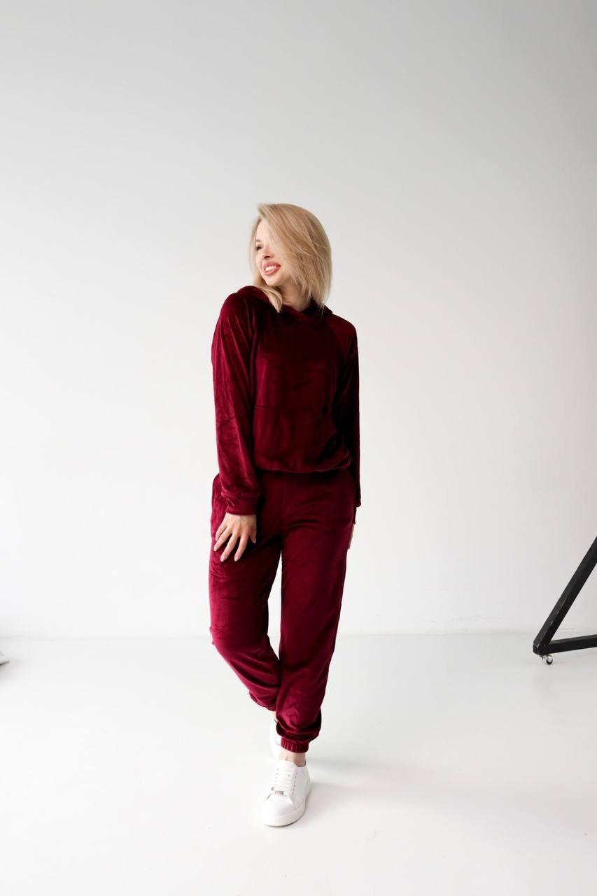 Костюм жіночий спортивний велюровий Nika кофта і штани L Бордовий (11079518)