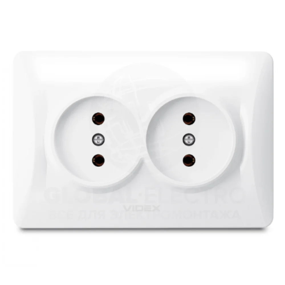Розетка без заземлення з рамкою врізна подвійна Videx 120x81 мм Білий (RO1501)