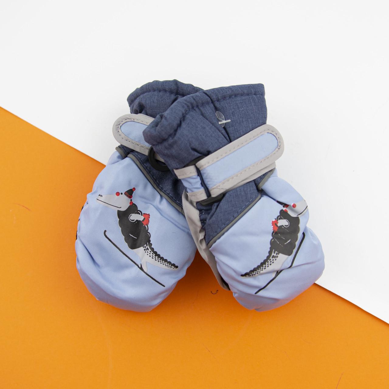 Варежки болоневые на 2-3 года лыжные для мальчиков на липучке Крокодилы 22-12-50 Серый с голубым (DR009801)