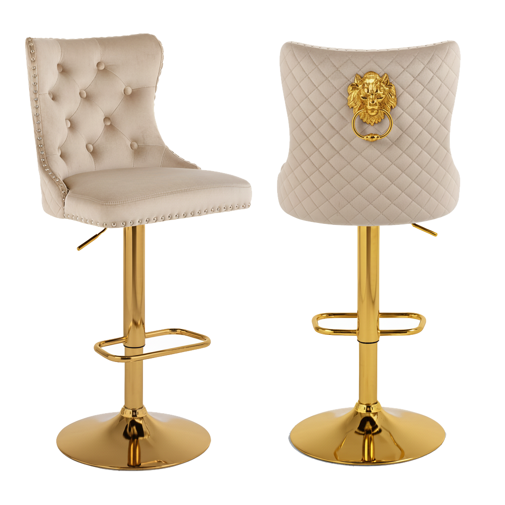 Барний стілець Crystal Velvet з декоративним левом Бежевий (29734170) - фото 2