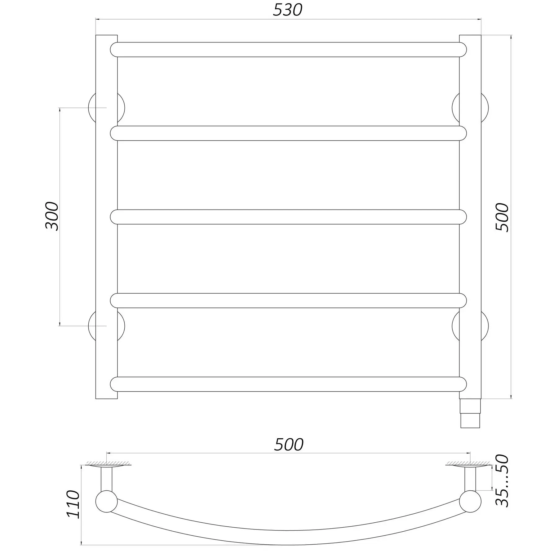 Полотенцесушитель UNIO LD EL 500-500-5 BLK стремянка дуга Черный (GSR-000021666) - фото 5