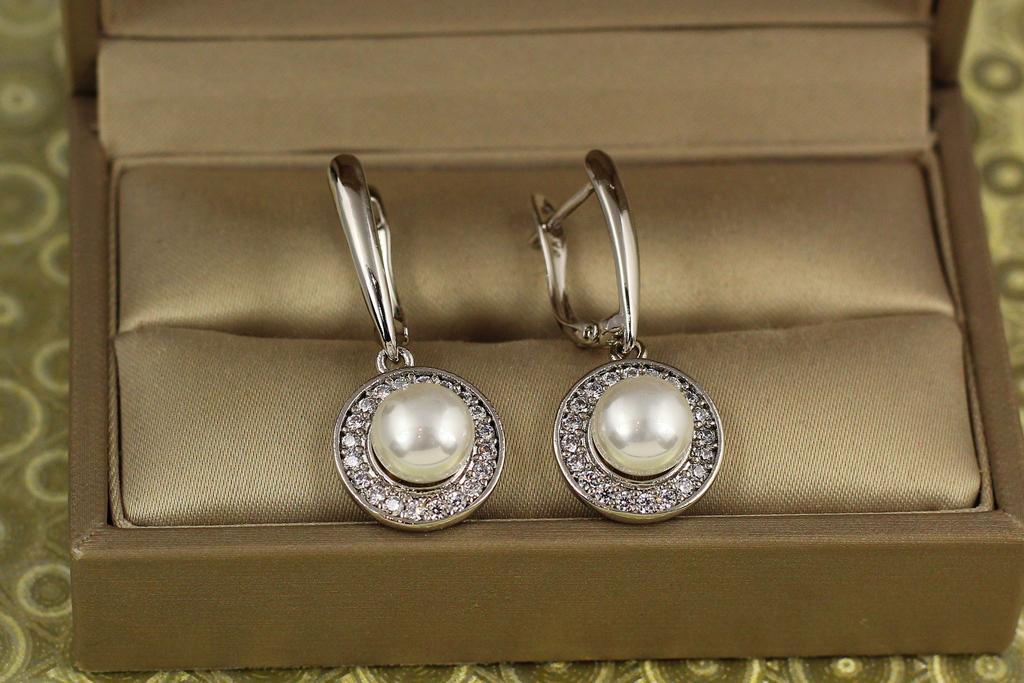 Серьги Xuping Jewelry подвески жемчужина в круге фианитов 3,1 см Серебристый (31916612)