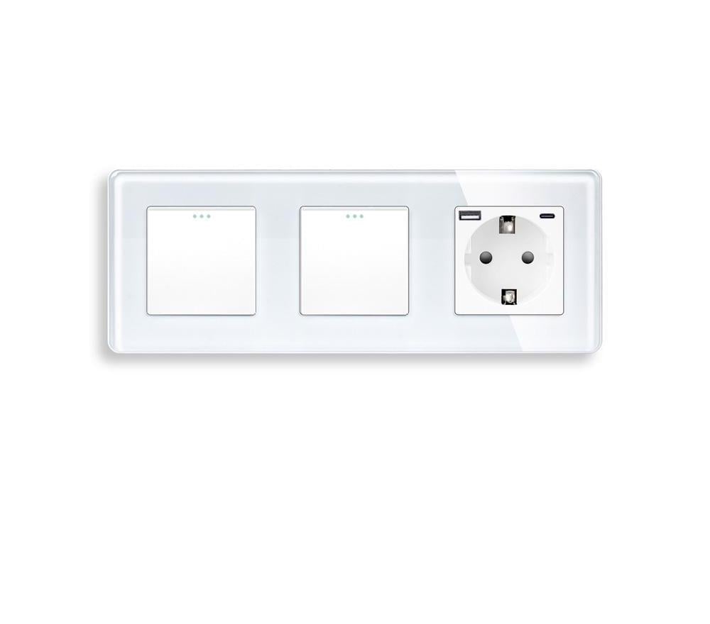 Выключатель перекрестный ELIOS 2-клавишный 1-1 с розеткой USB A+C 20Вт с заземлением 16А 230 В Белый
