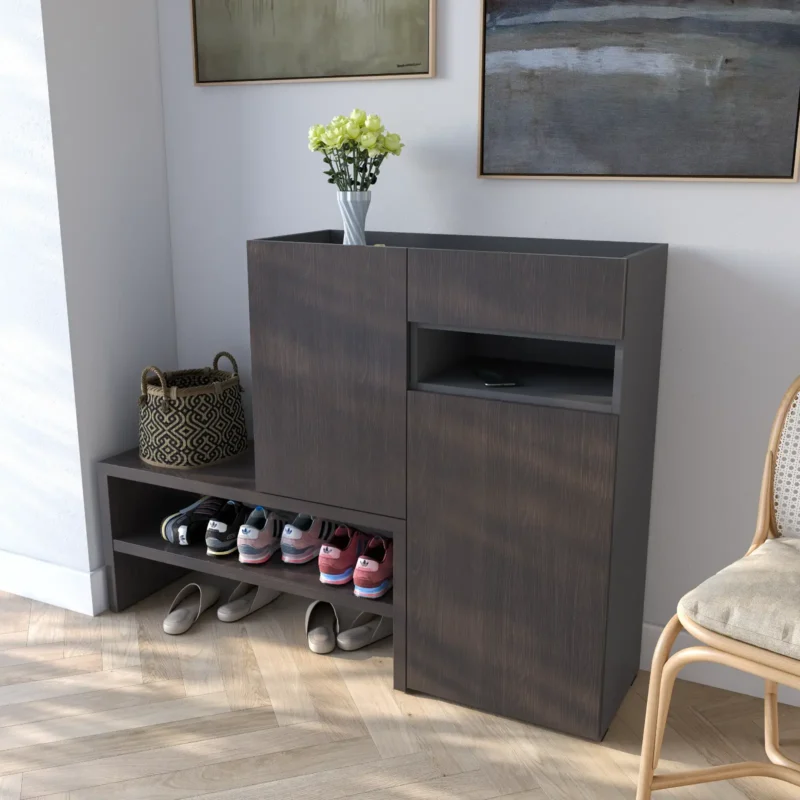 Тумба-подставка RS-4 для обуви в прихожую с дверцей и ящиком 1350х400х1017 мм ДСП 16 мм Антрацит/Венге Магия (20263029) - фото 1 Тумба-подставка RS-4 для обуви в прихожую с дверцей и ящиком 1350х400х1017 мм ДСП 16 мм Антрацит/Венге Магия (20263029) - фото 1