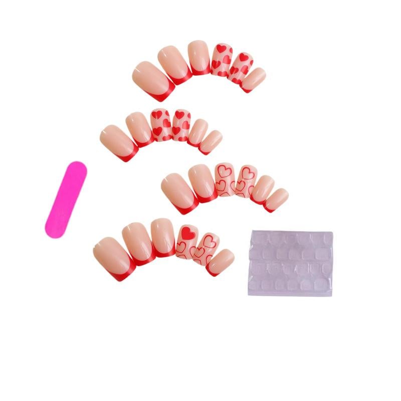 Накладные ногти Френч с сердцем с клеевыми пластинами 24 шт. Алый (2689612562)