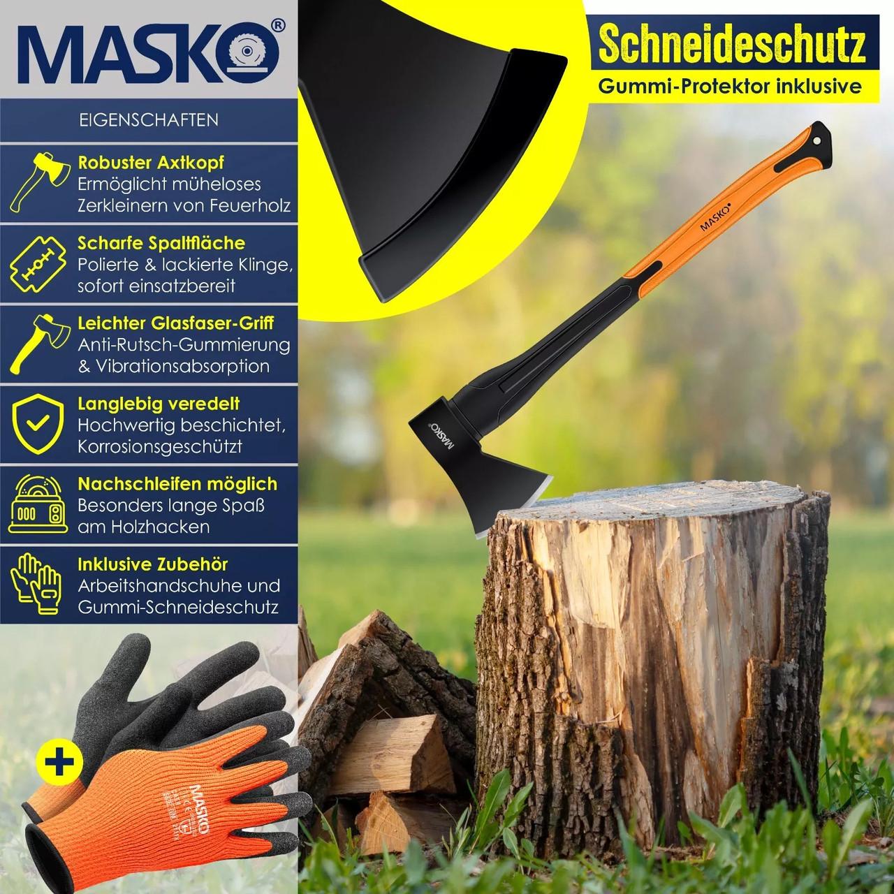 Топор универсальный MASKO с набором перчаток 800 г Черный/Оранжевый - фото 7 Топор универсальный MASKO с набором перчаток 800 г Черный/Оранжевый - фото 7