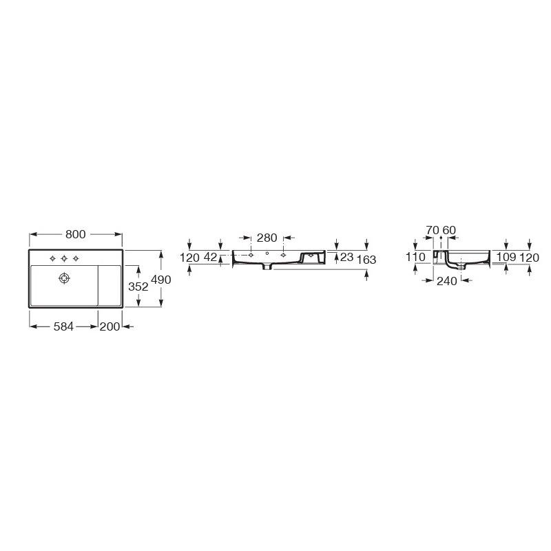Умывальник подвесной ROCA Inspira A32752B000 800x490x120 мм Белый (200052) - фото 3 Умывальник подвесной ROCA Inspira A32752B000 800x490x120 мм Белый (200052) - фото 3