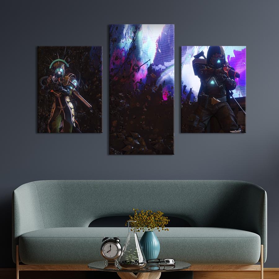 Картина на холсте триптих Компьютерная игра Destiny 2 141x90 см (1442-32)