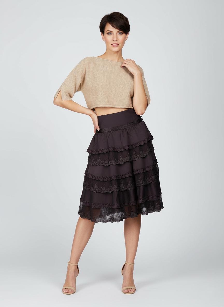 Юбка миди атласная Tianqi&tianqi M-15-1 с кружевом р. 44 Коричневый (17852445) - фото 4