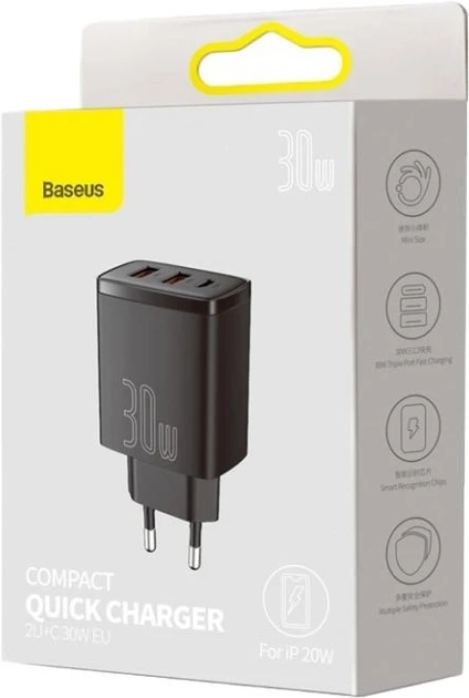 Мережевий зарядний пристрій BASEUS Compact Quick Charger 30W EU Black (CCXJ-E01)