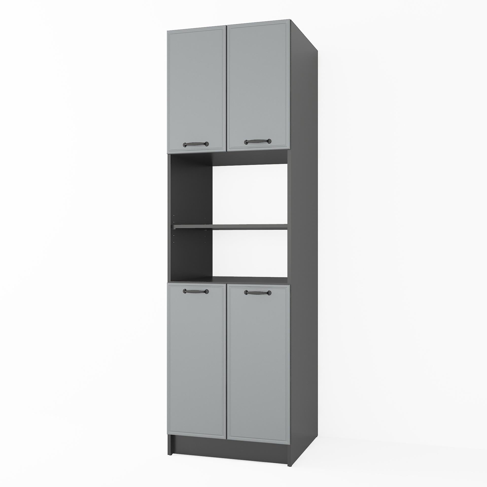 Пенал-буфет МДФ для кухни/микроволновки/духовки 200х60 мм Черный/Серый (K-75)