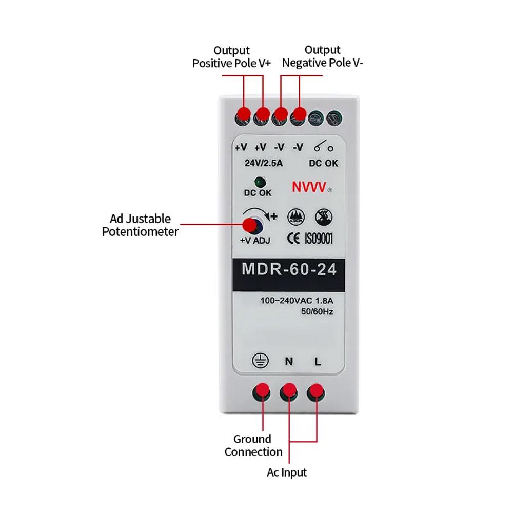 Блок питания на DIN-рейку NVVV 60W 2.5A 24V MDR-60-24 - фото 5