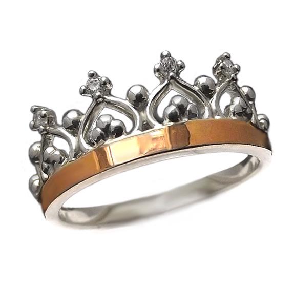 Серебряное кольцо Корона Premium 17 с золотой пластиной (0697к3)
