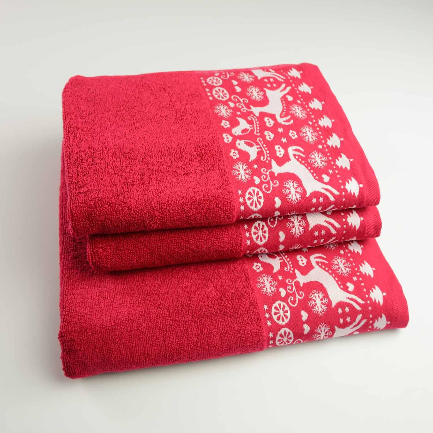 Комплект махровых полотенец GM Textile Merry Christmas Елени 3 шт. Красный (500-k-mk-o-red)