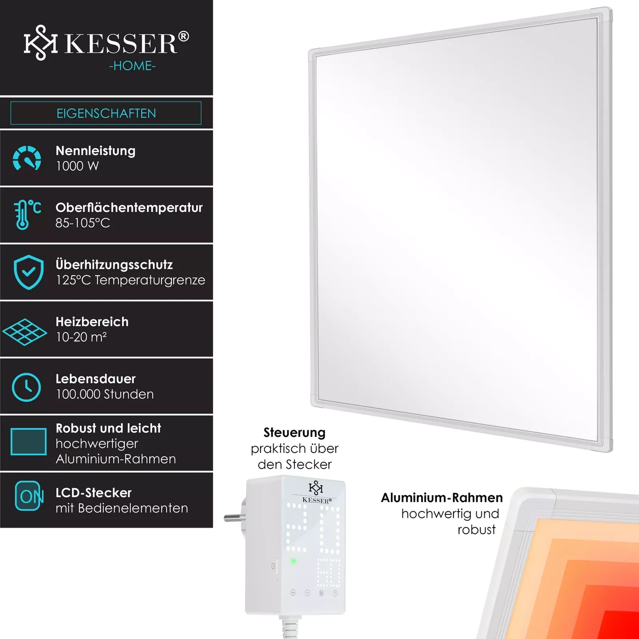 Инфракрасный обогреватель настенный KESSER с термостатом 1000W (16628_1000W) - фото 2 Инфракрасный обогреватель настенный KESSER с термостатом 1000W (16628_1000W) - фото 2