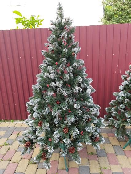 Ялинка штучна Хатинка Кармен з шишками/червоною калиною/підставкою 2,00 м Зелений (КК 2)