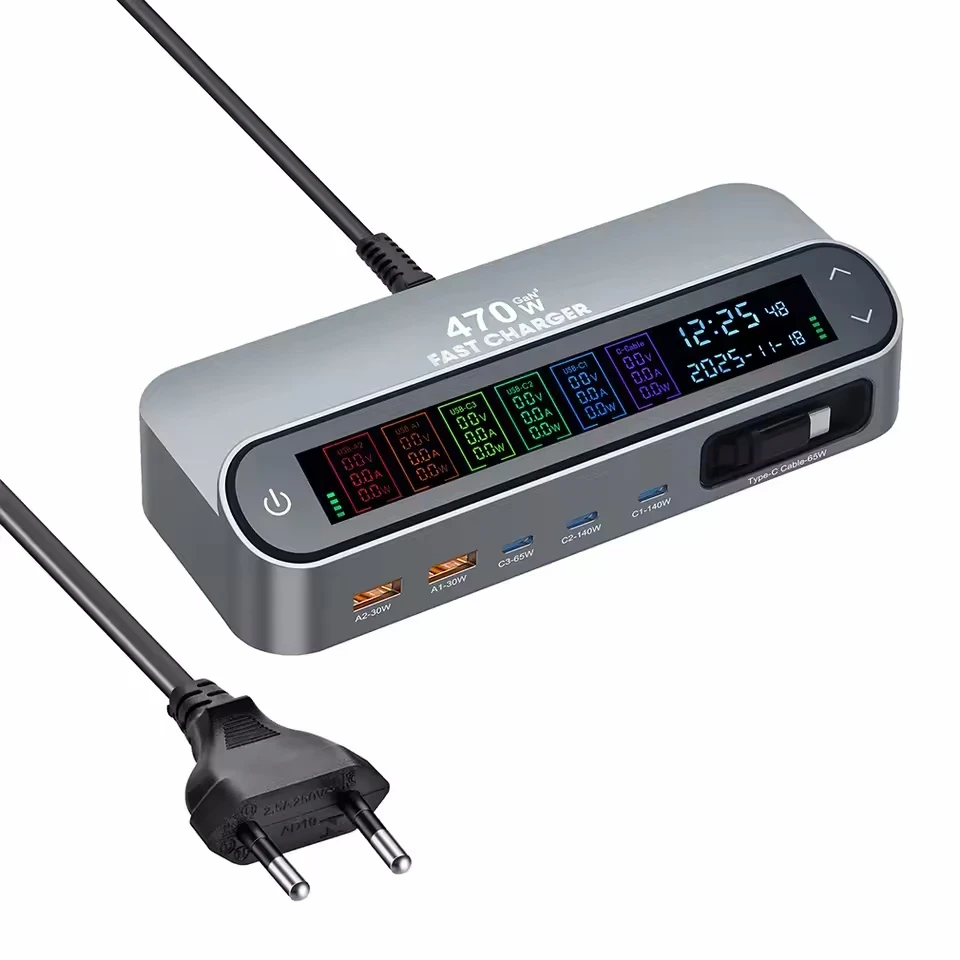 Зарядное устройство Folem YMX LCD 470W с экраном и выдвижным кабелем GaN PD 3.1/QC 3.0 на 6 портов (36085808)