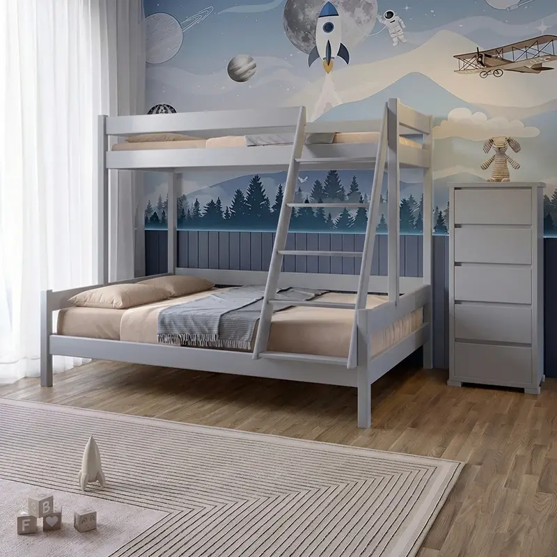 Кровать двухъярусная деревянная Mebigrand Атланта 120-80x200 см RAL 7040 Светло-серый (MBG-2274)