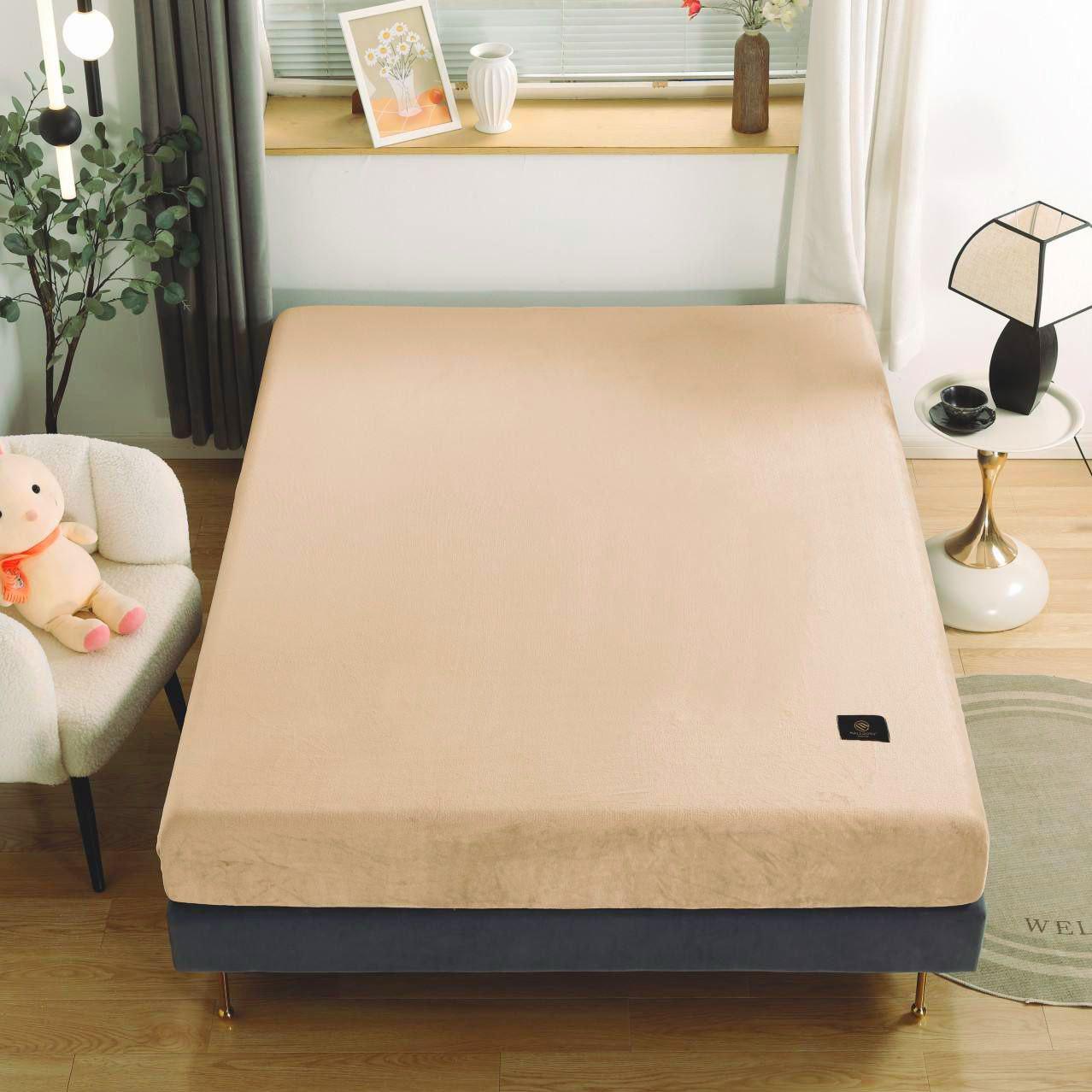 Простыня на резинке Malloory Home велюровая 160x200x23 см Бежевый (1783)