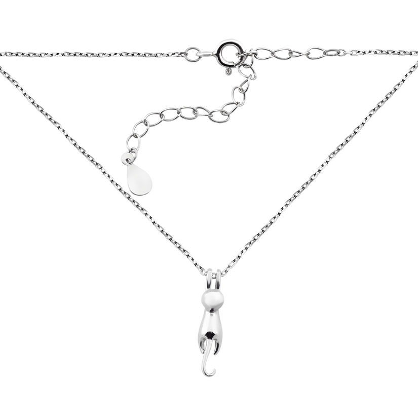 Колье серебряное Кошка с грациозным силуэтом на тонкой цепочке