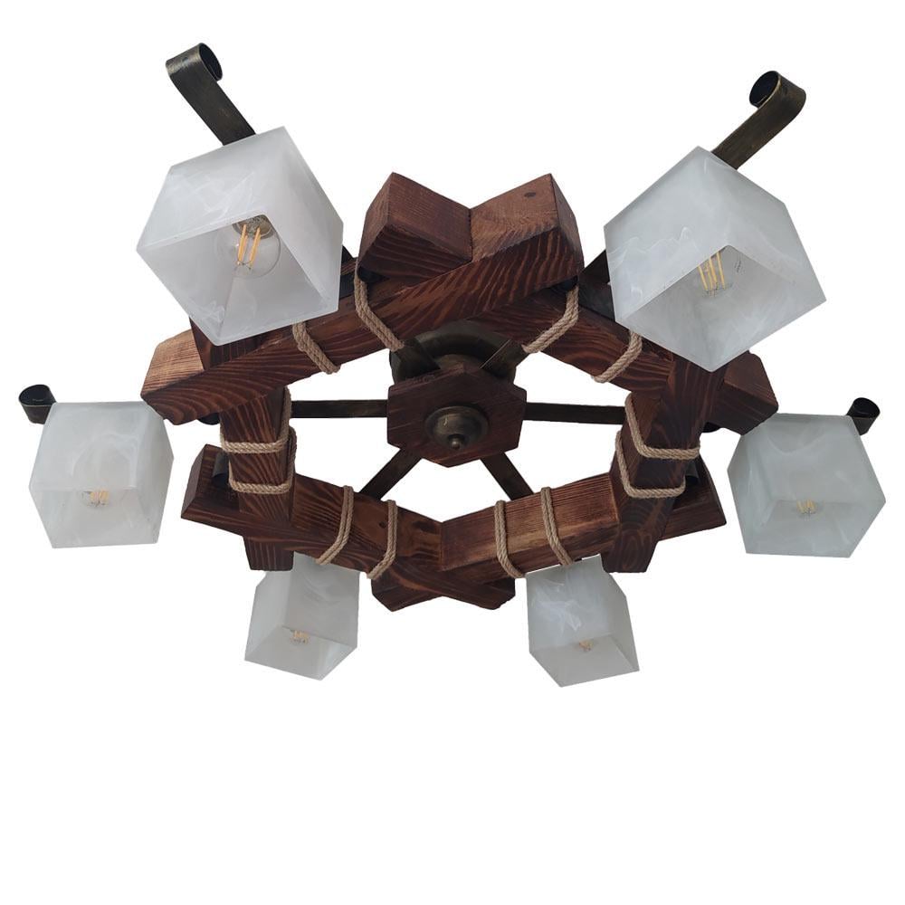 Люстра потолочная деревянная Lighthouse LPR-20116/6C Коричневый/Бронзовый/Белый (112193)