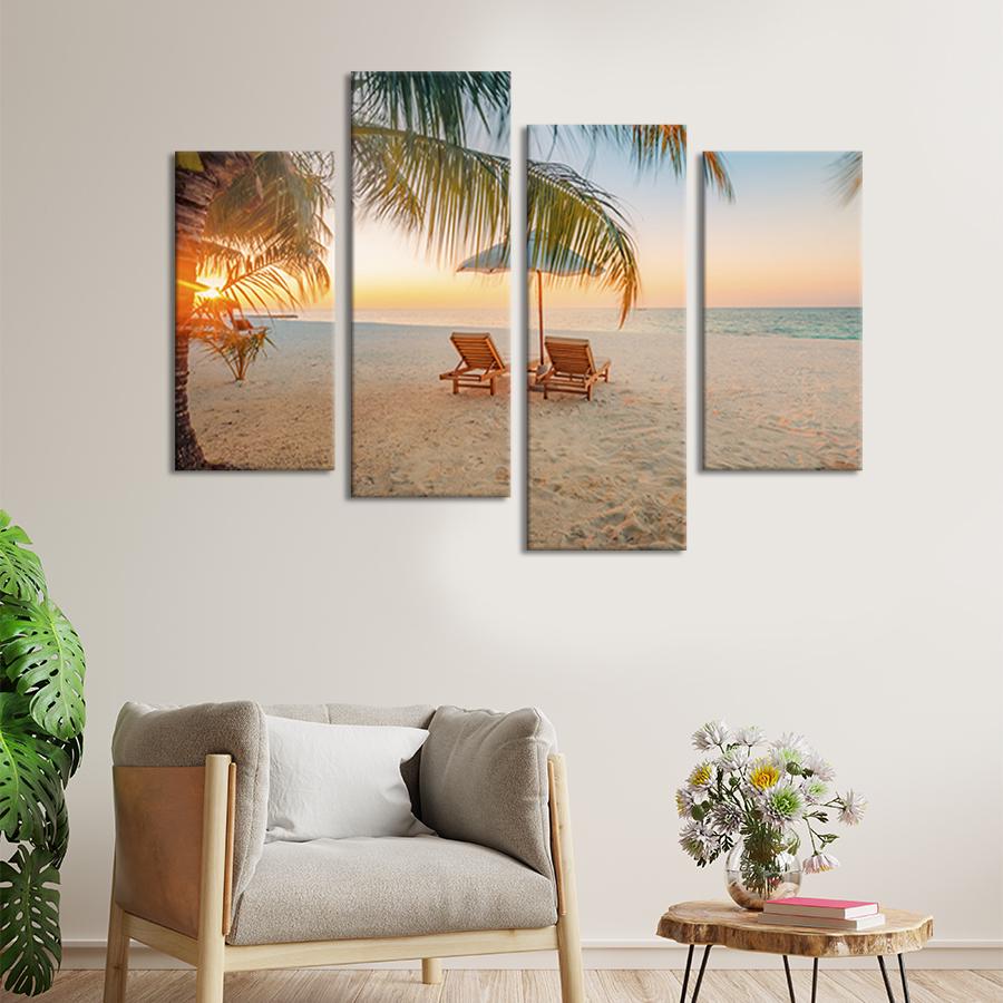 Картина модульная из 4 частей Два шезлонга для пары на берегу океана M 89x56 см (439-42)