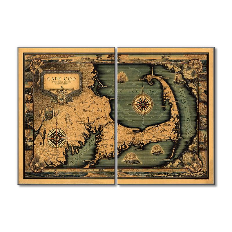 Винтажная карта Карта графства Массачусетс. Barnstable County 2 модуля 70x105 см