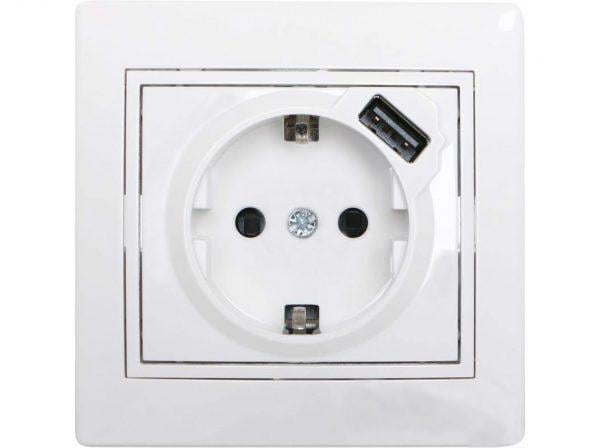 Розетка одинарна Lezard Mira з USB та заземленням Білий (00000019940)