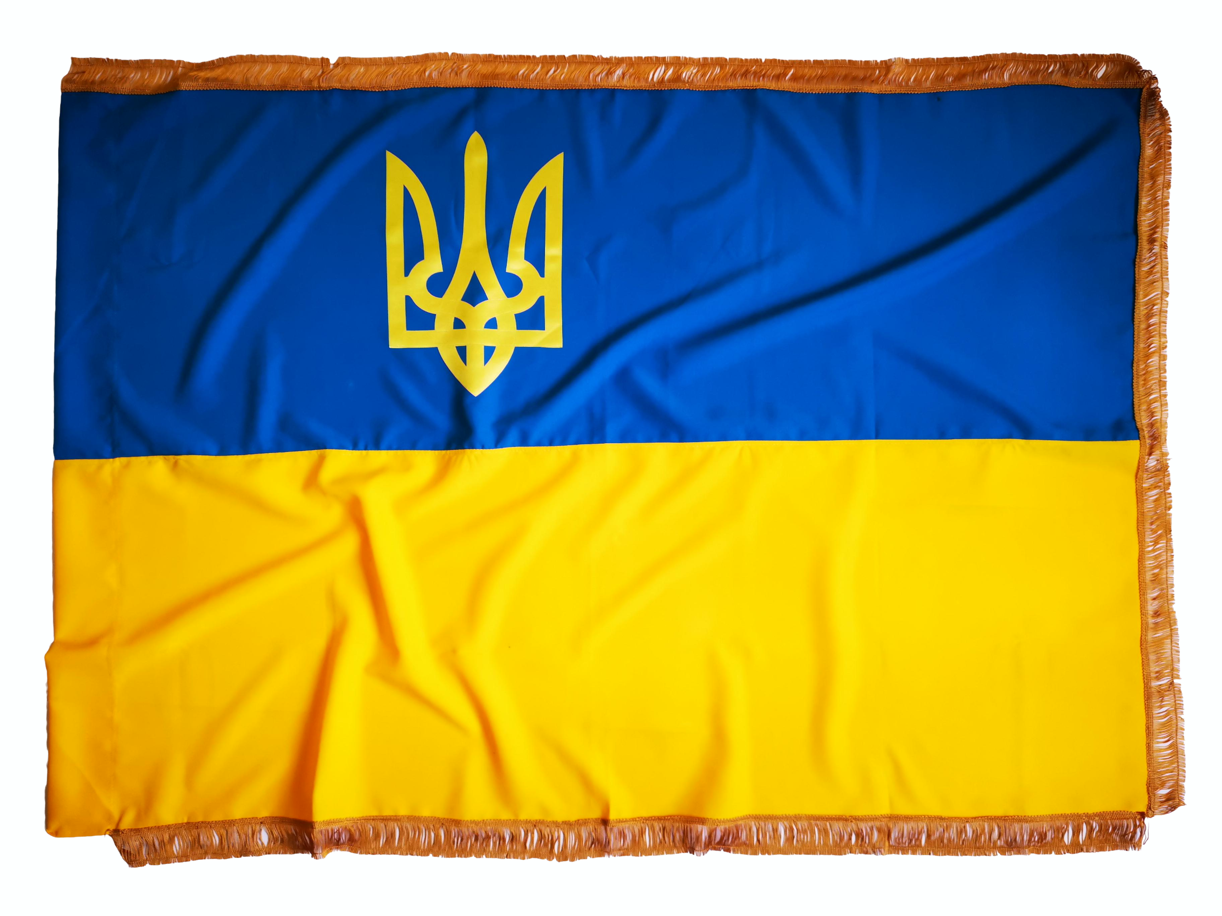 Флаг Украины габардин с тризубом и бахромой 90х135 см (п6ГтБ)