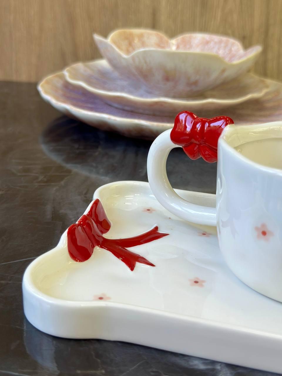 Чашка з блюдцем Olens Червоні банти кераміка 220 мл Білий з червоним (8030-438) - фото 2 Чашка з блюдцем Olens Червоні банти кераміка 220 мл Білий з червоним (8030-438) - фото 2