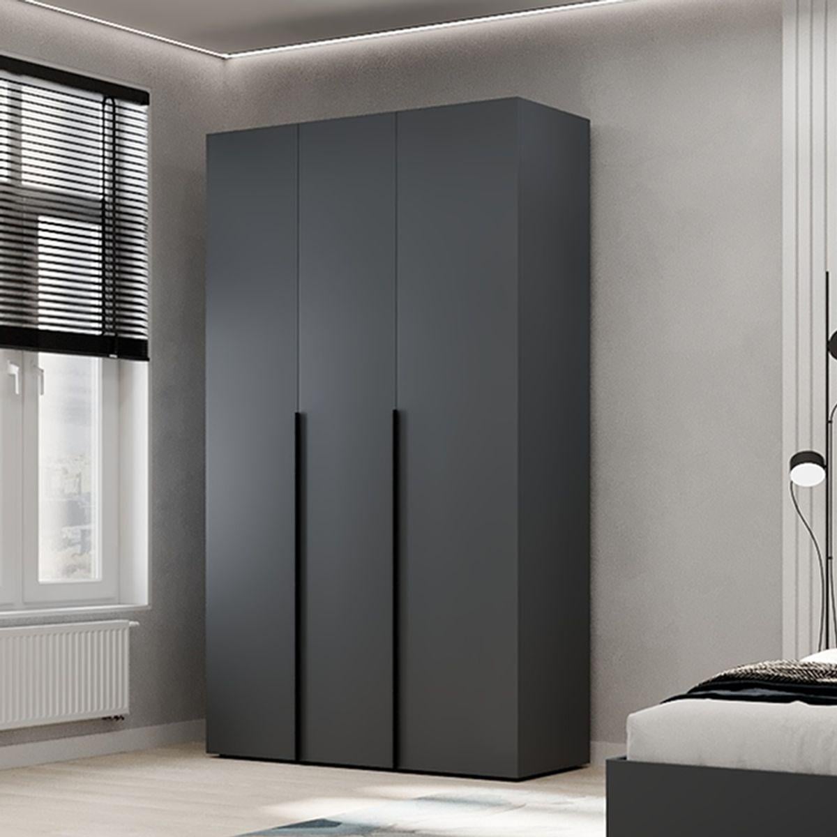 Шкаф распашный AiH Light №12 3-дверный с полками и штангой для одежды 120x220x50 см Графит (LTK0127000000)