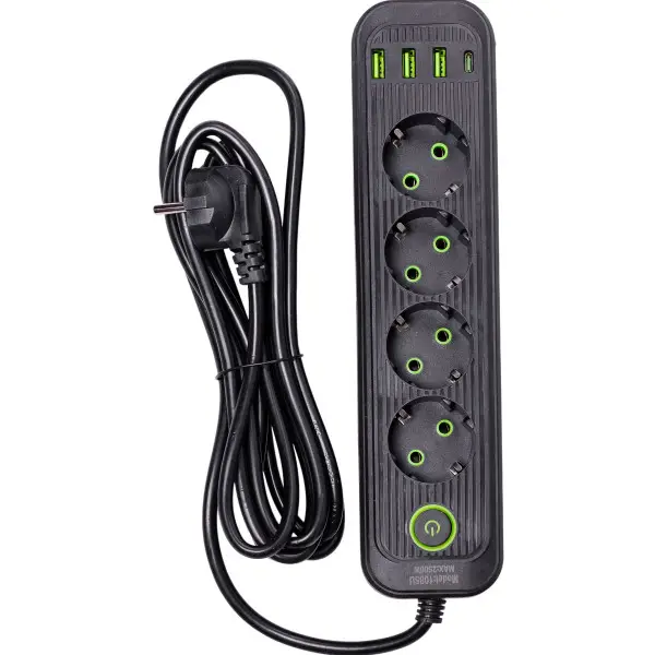 Фильтр-удлинитель сетевой EURO 4 розетки 3 USB и с быстрой зарядкой 2,8 м Черный (147-107- HP-5-13MF) - фото 3 Фильтр-удлинитель сетевой EURO 4 розетки 3 USB и с быстрой зарядкой 2,8 м Черный (147-107- HP-5-13MF) - фото 3