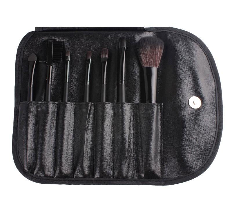 Набір кистей для макіяжу синтетичний ворс/дерев’яні ручки з чохлом 7 шт. Чорний (29691)