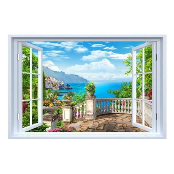 Настінна наклейка M00129-1 Вікно на синє море самоклеюча водостійка 125х80 см