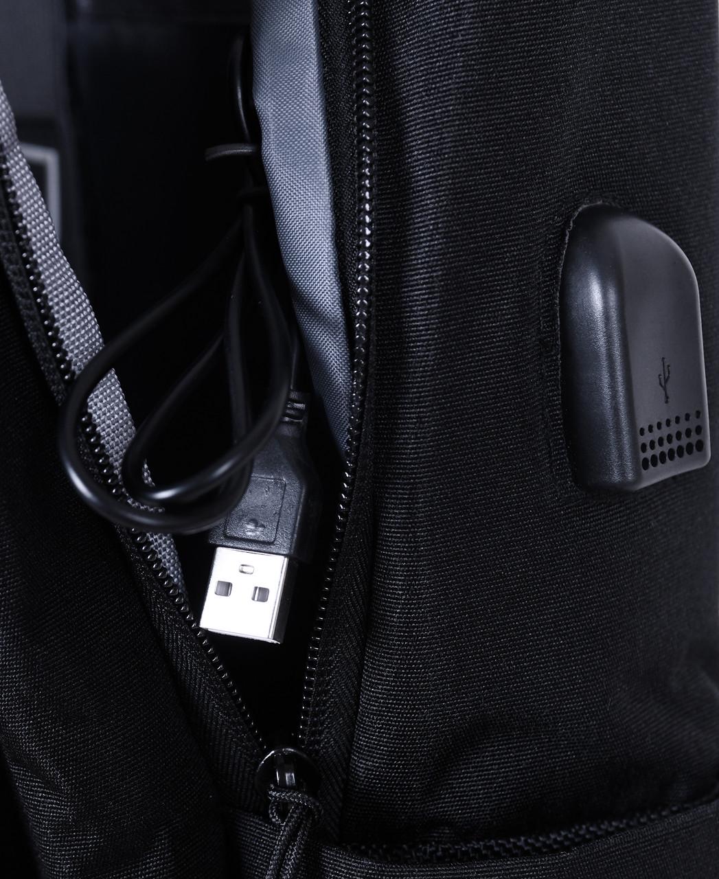Рюкзак чоловічий з потайною кишенею з відділенням під ноутбук з USB входом Чорний - фото 5 Рюкзак чоловічий з потайною кишенею з відділенням під ноутбук з USB входом Чорний - фото 5