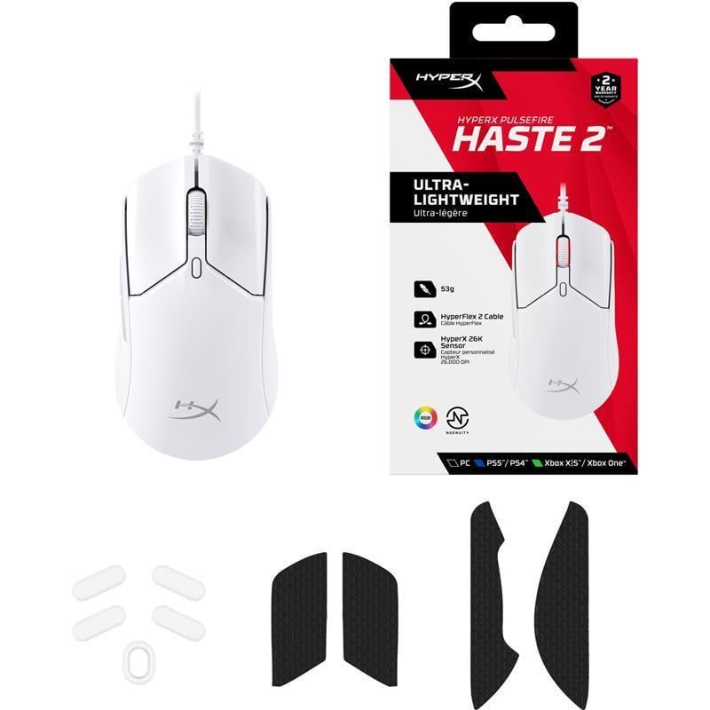 Мишка провідна ігрова HyperX Pulsefire Haste 2 RGB 26000 DPI 8000 Гц тефлонові глайди White (629411) - фото 8