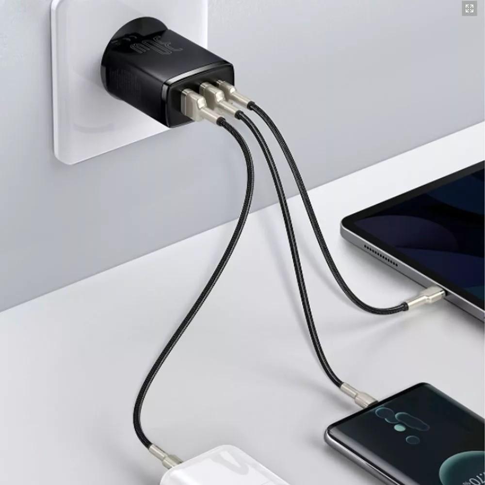 Зарядное устройство сетевое BASEUS Compact Quick Charger 30W QC PD 1Type-C 2USB Black (15372814) - фото 3