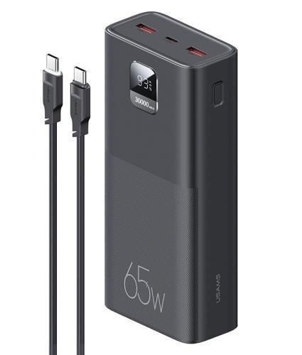 Повербанк Usams PB68 65 Вт/2xUSB QC3,0/Type-C PD/цифровой LED дисплей 30000 mAh Черный (ATXLOGTC01)