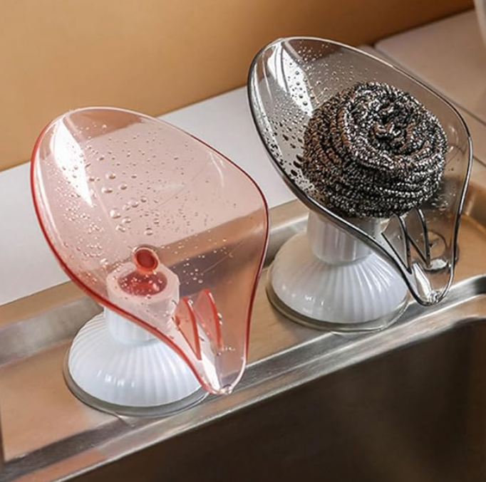 Держатель для губки на раковине на присоске со сливом Белый с розовым (KG-11882) - фото 5