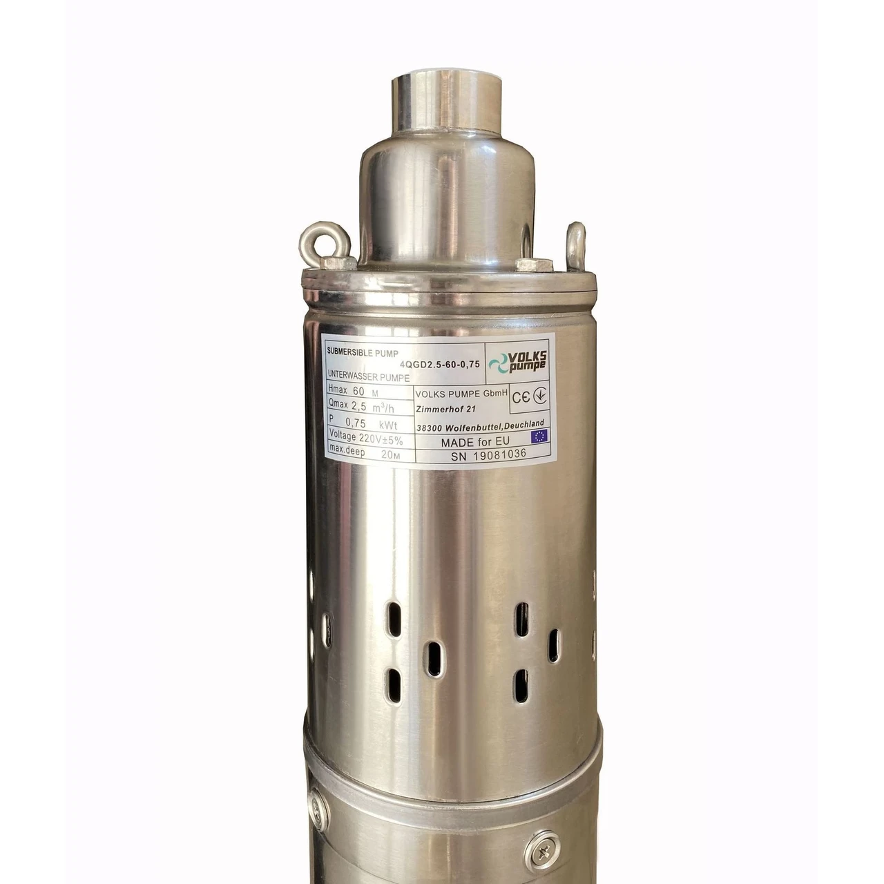 Насос скважинный шнековый VOLKS pumpe 4QGD 2,5-60-0,75 кВт и кабель 15 м/4" (24209695) - фото 4