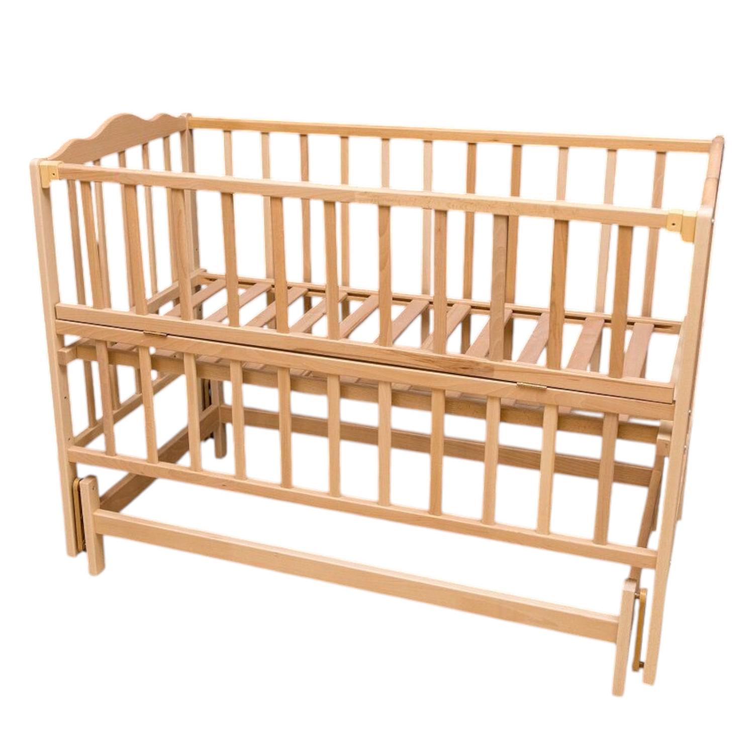 Детская кроватка маятник с откидным бортиком Кузя Анастасия-2 Натуральный (00000041497)