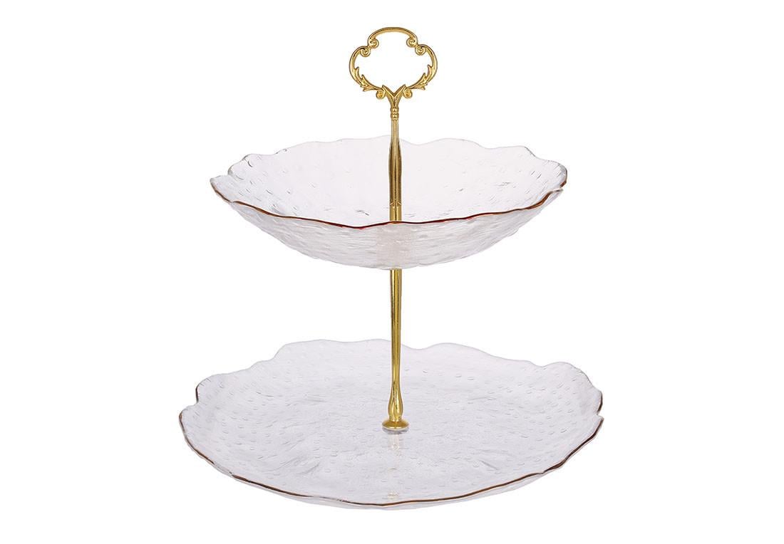 Фруктовница BonaDi стеклянная двухъярусная с золотым ободком 24,5 см (992-170) Фруктовница BonaDi стеклянная двухъярусная с золотым ободком 24,5 см (992-170)